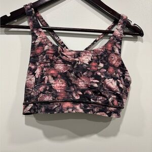 lululemon athletica Pink and Black Sports Bra with Floral Print and Wide Straps